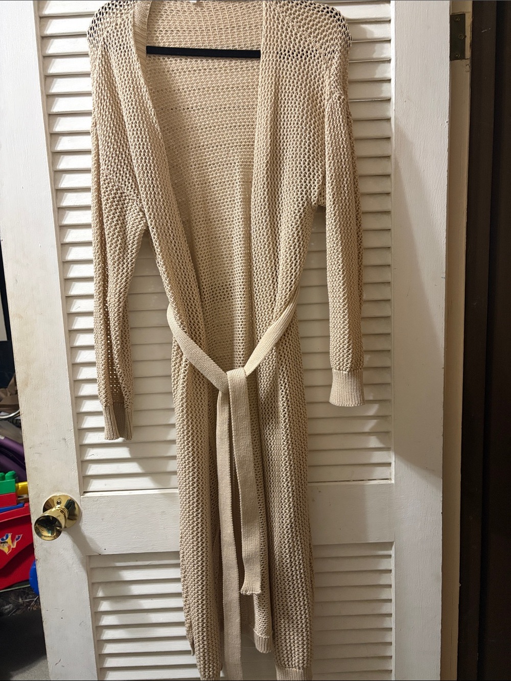 Source Unknown Beige Long Knit Belted Cardigan